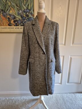 NWOT Tea N Rose Women's Black & White Herringbone Trench Coat XL Overcoat